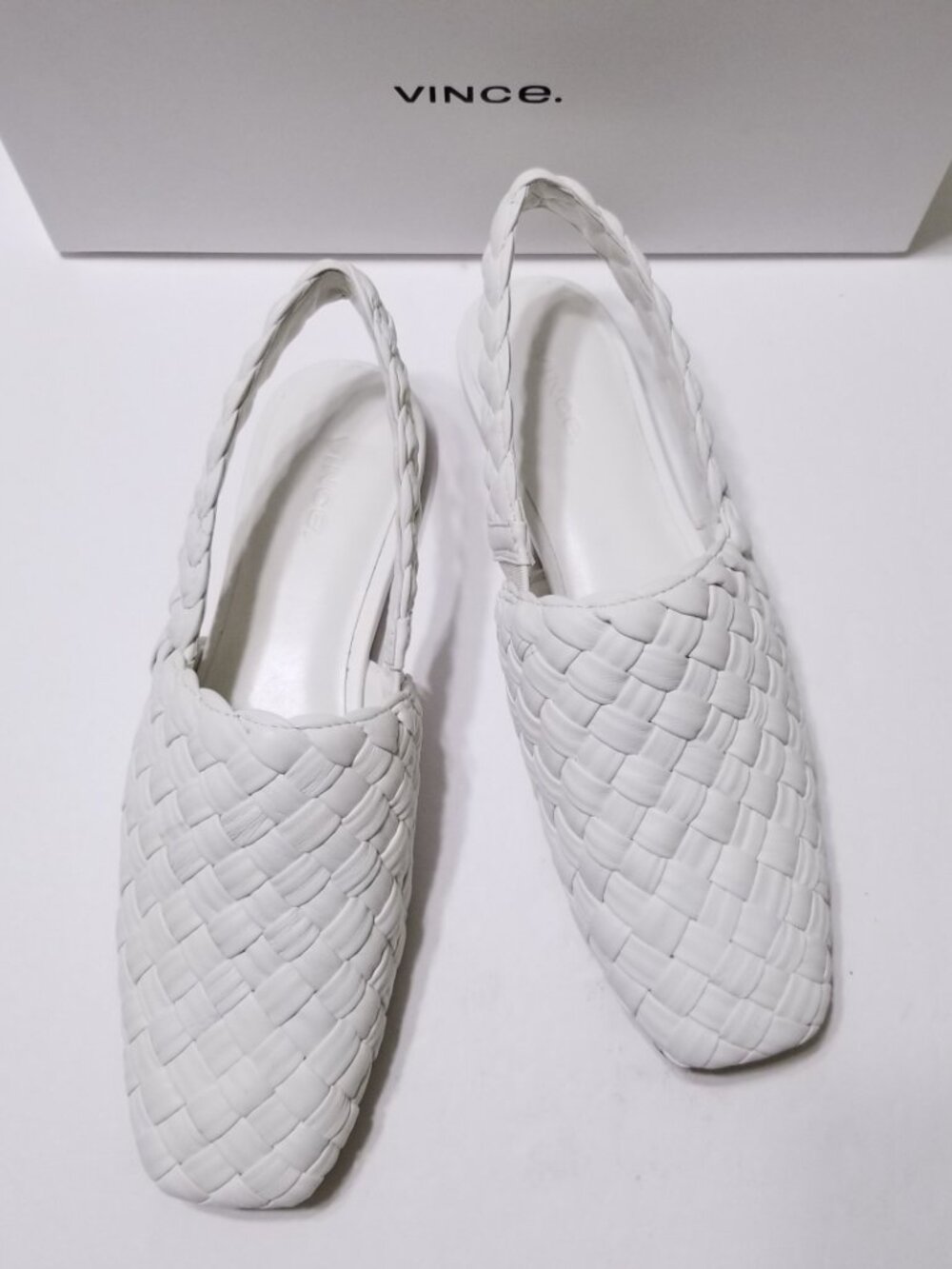 NIB Vince Cadot Woven Leather Slingback Flats in Off White Size US 7.5 8.5 $325